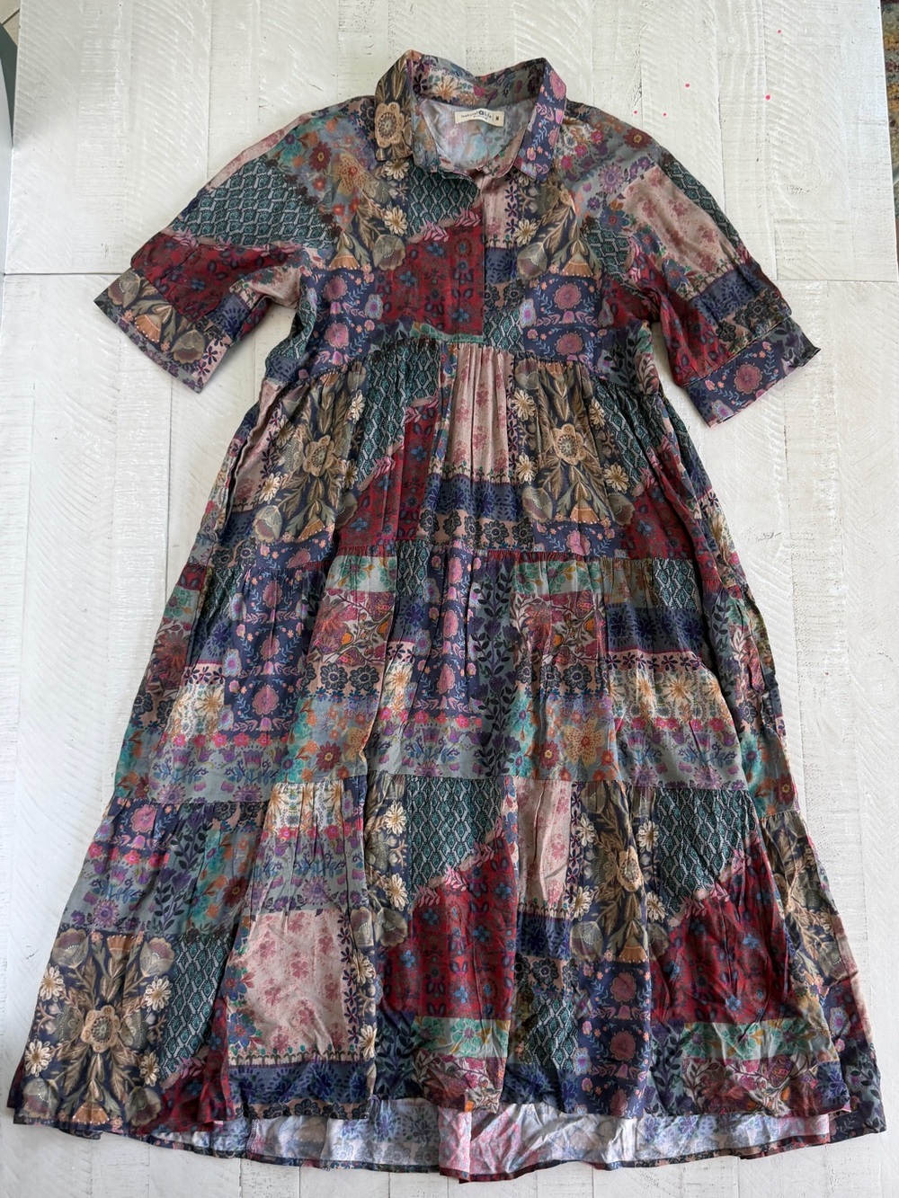 NATURAL LIFE Rebecca Midi Dress - Blue Patchwork Print Rayon Size Medium - Picture 3 of 9
